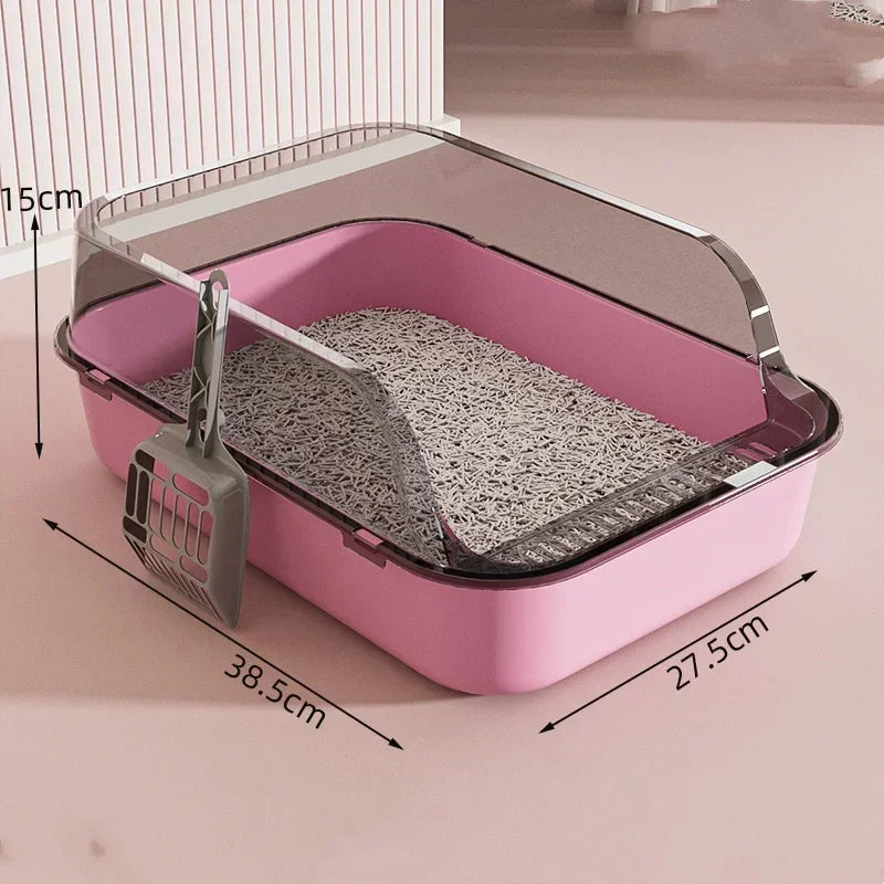 Splashproof Semi Closed Cat Toilet | Large Capacity Cat Litter Box