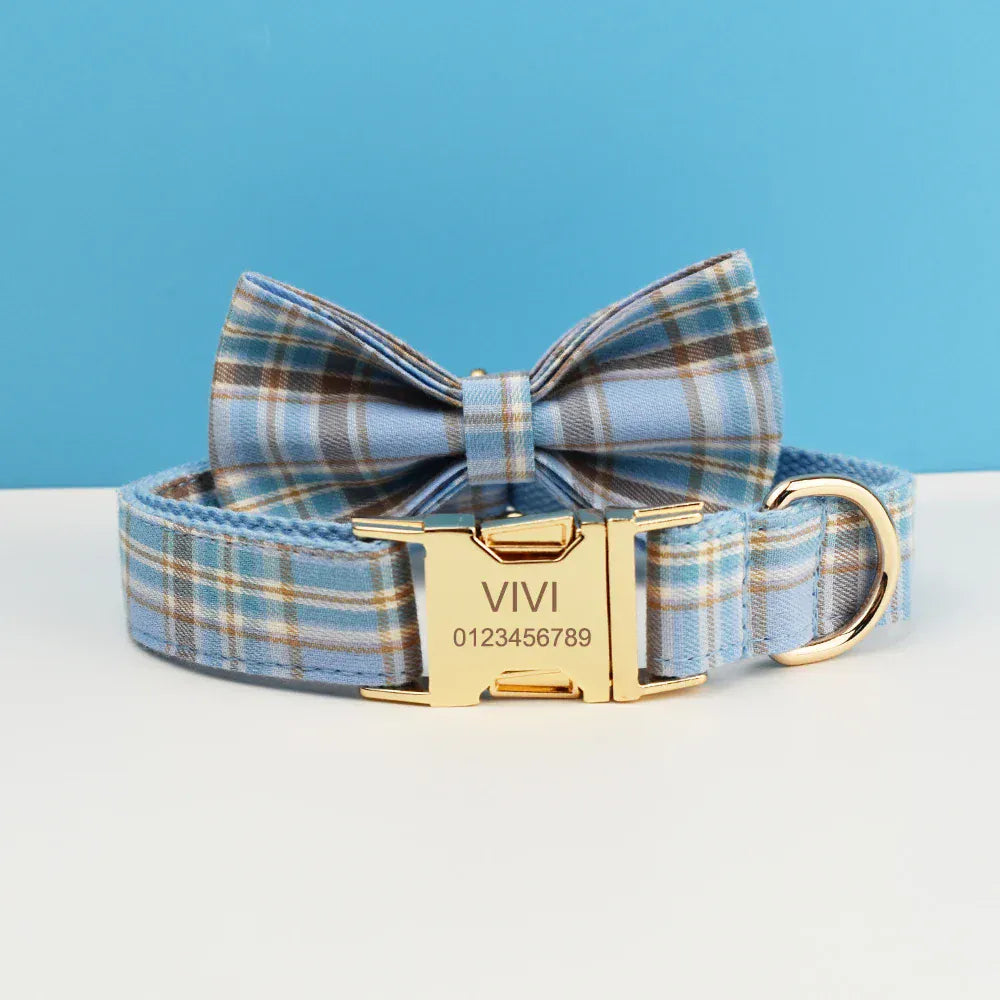 Blue Plaid Pet Collar & Leash Set