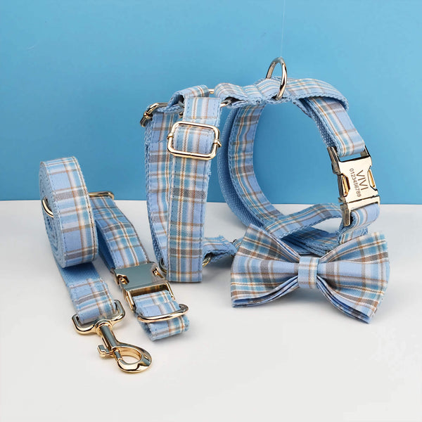Blue Plaid Pet Collar & Leash Set
