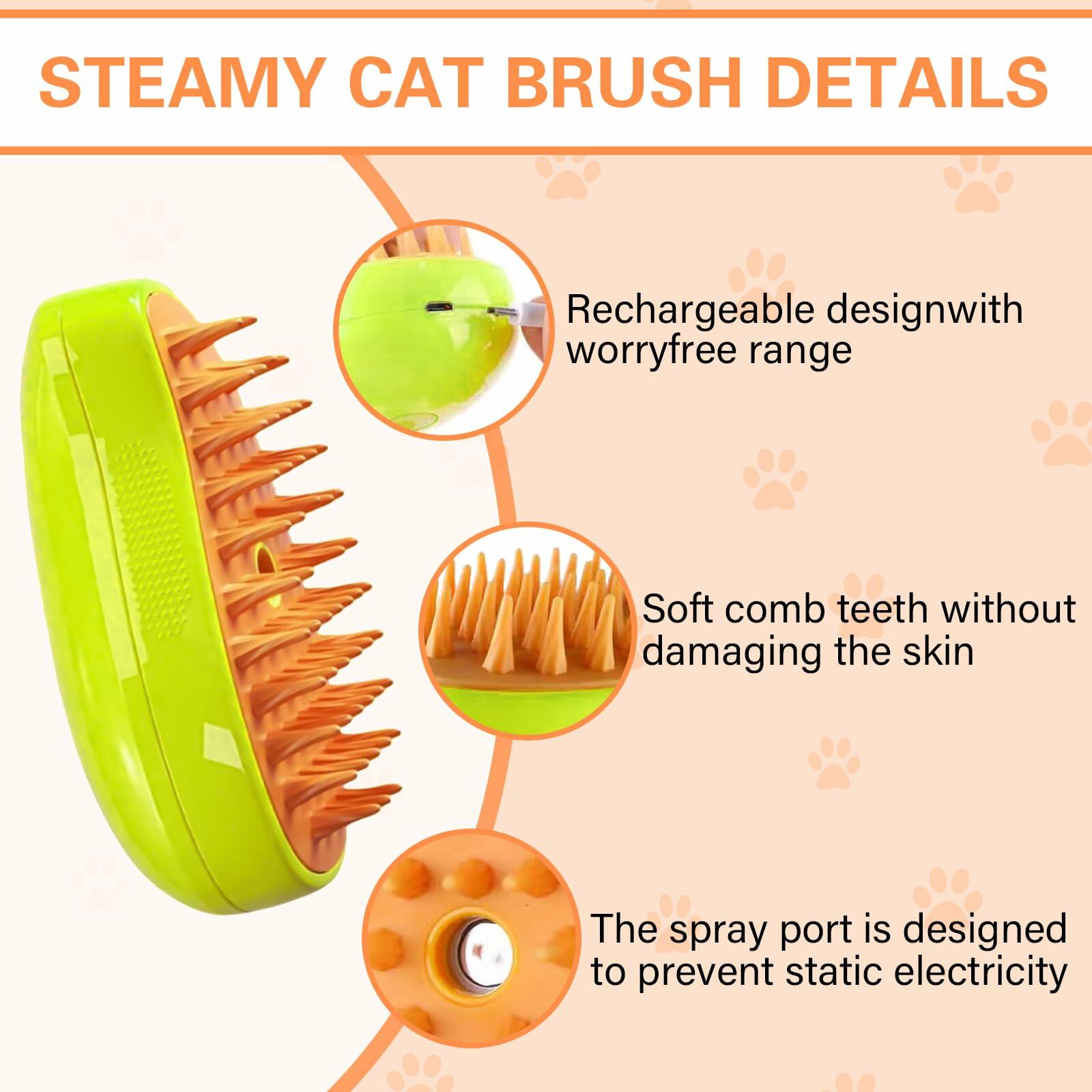 3-in-1 Steam Pet Grooming Brush – Self-Cleaning Hair Remove