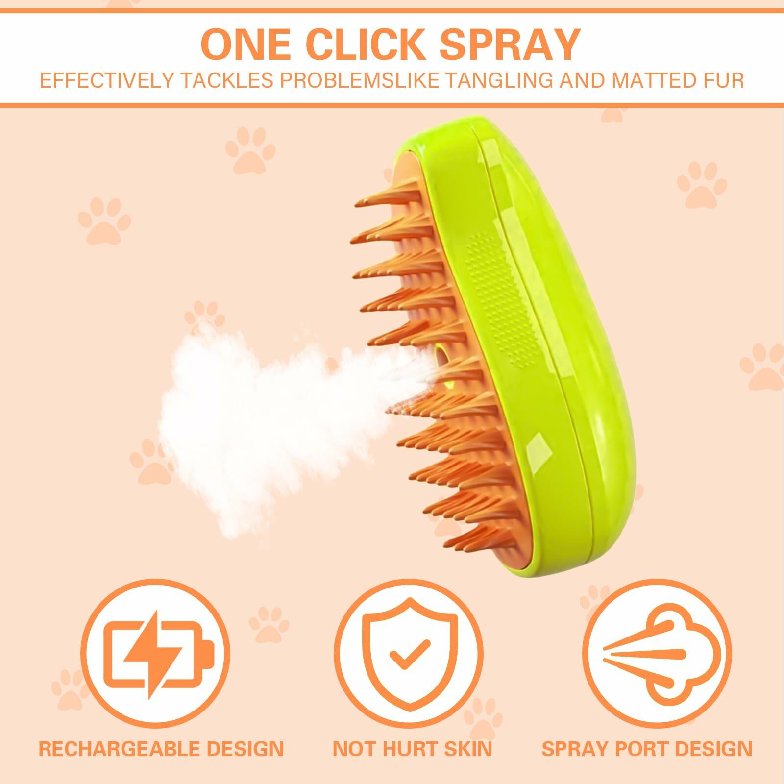3-in-1 Steam Pet Grooming Brush – Self-Cleaning Hair Remove