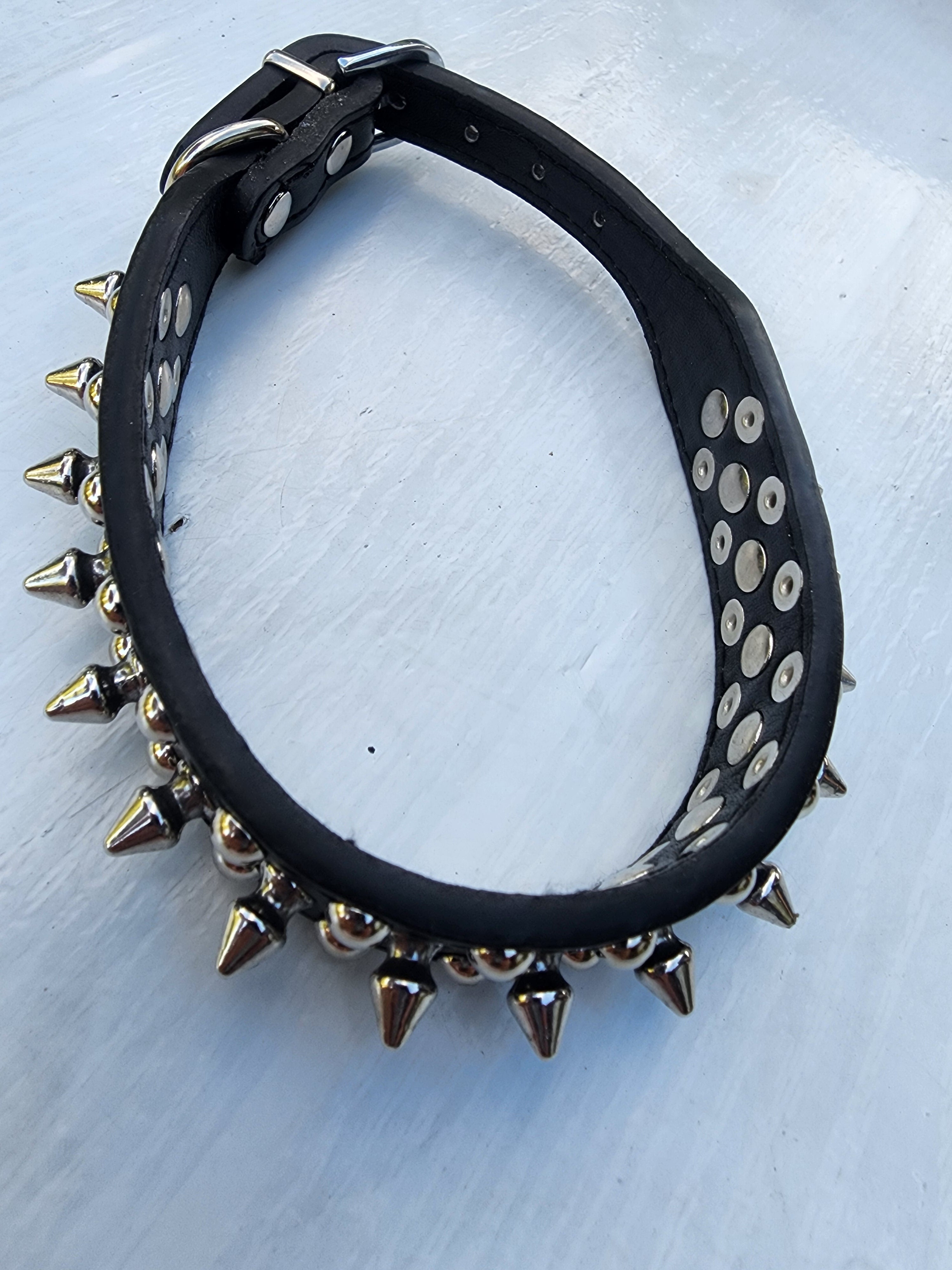 Black Beauty Triple Spike Pet Collar & Leash for Dog 16" long